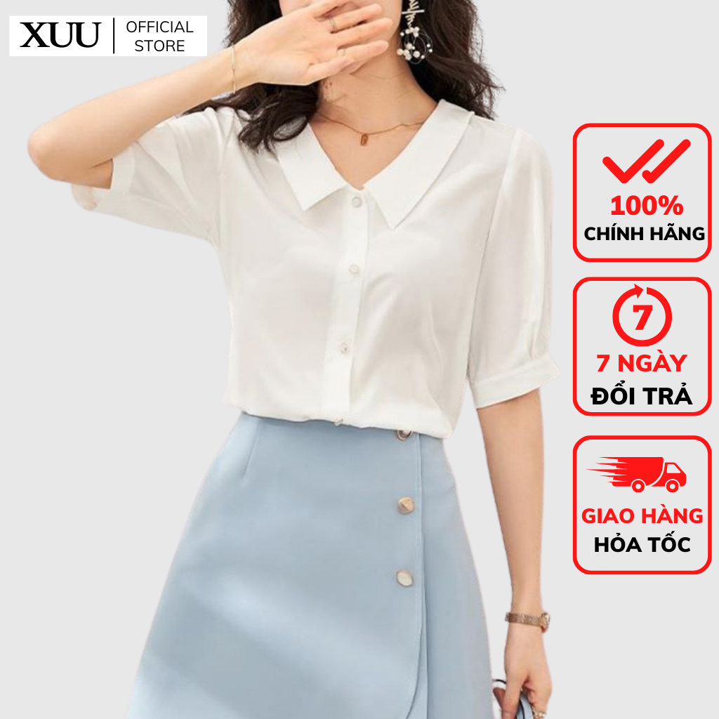 Áo Sơ Mi Nữ Kiểu - Thời trang công sở 2 màu TRẮNG + HỒNG - Xuu Design SP09