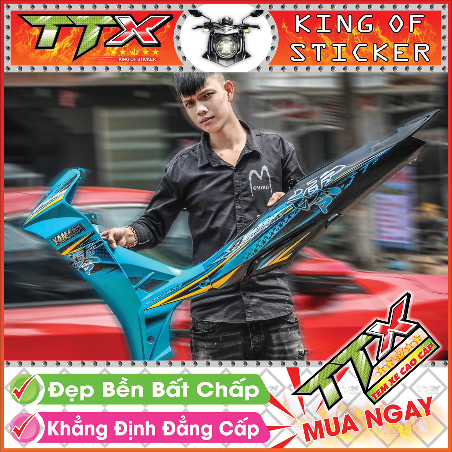 Tem sirius chữ tàu , Tem xe phụ kiện sirius màu xanh nền đen siêu đẹp , Shop TTX Team chế sirius