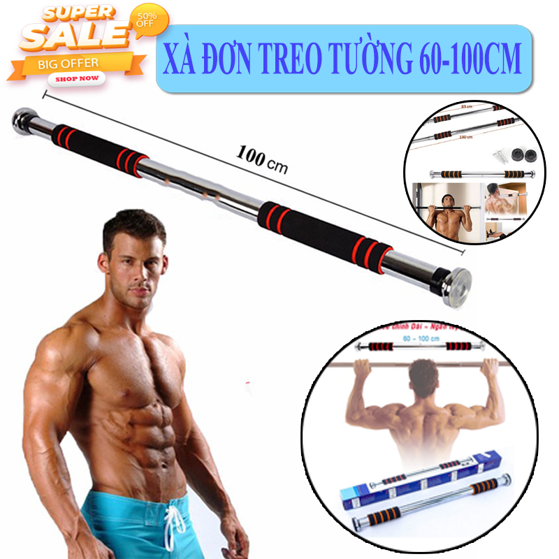 Xà đơn treo tường, xà đơn gắn cửa treo tường đa năng 80-130cm loại dày, Hiệu quả với nhiều bài tậP, Chất liệu cao cấp bền bỉ.