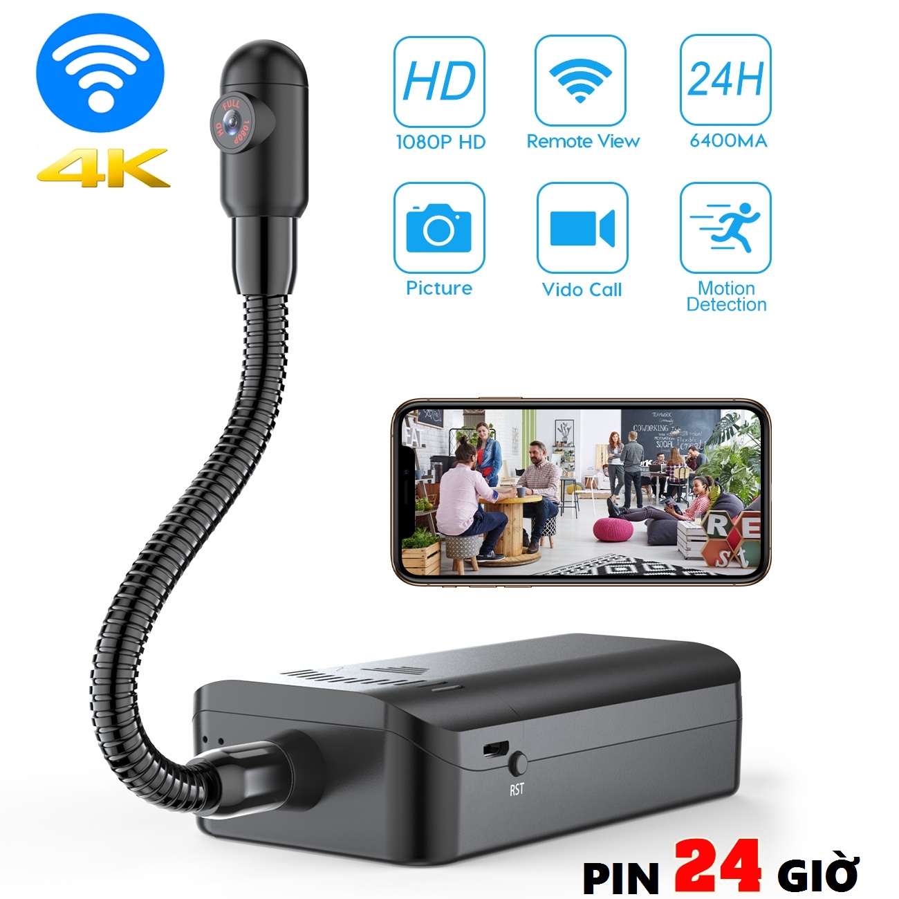 Camera WiFi S900 không dây PIN khủng 24 giờ ,nhỏ gọn, Siêu nét chuẩn video 4K FullHd 1080p Kết nối trục tiếp điện thoại xem từ xa