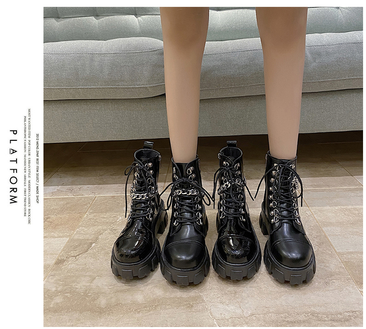 Anh Đầu Máy Buộc Dây Dr. Martens Nữ Phong Cách Retro Bốt Kỵ Sĩ 2020 Mẫu Mới Lớp Da Bóng Đế Thô Đế Dày Ins Bốt Ngắn