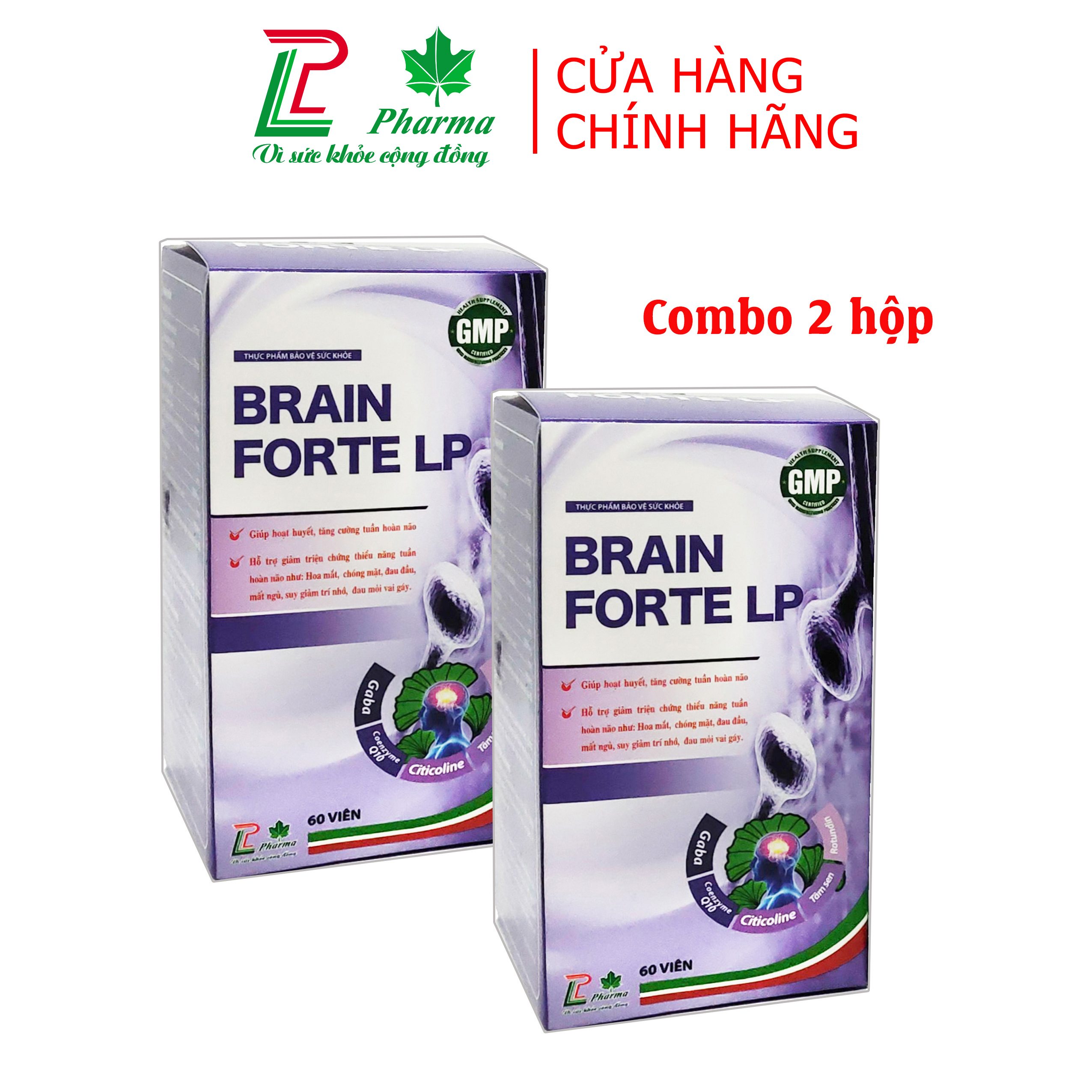 Combo 2 hộp Viên uống bổ não Brain Forte LP - thành phần ginkgo Biloba và các thảo dược giúp hoạt huyết giảm đau đầu chóng mặt, rối loạn tiền đình mất ngủ - Hộp 60 viên