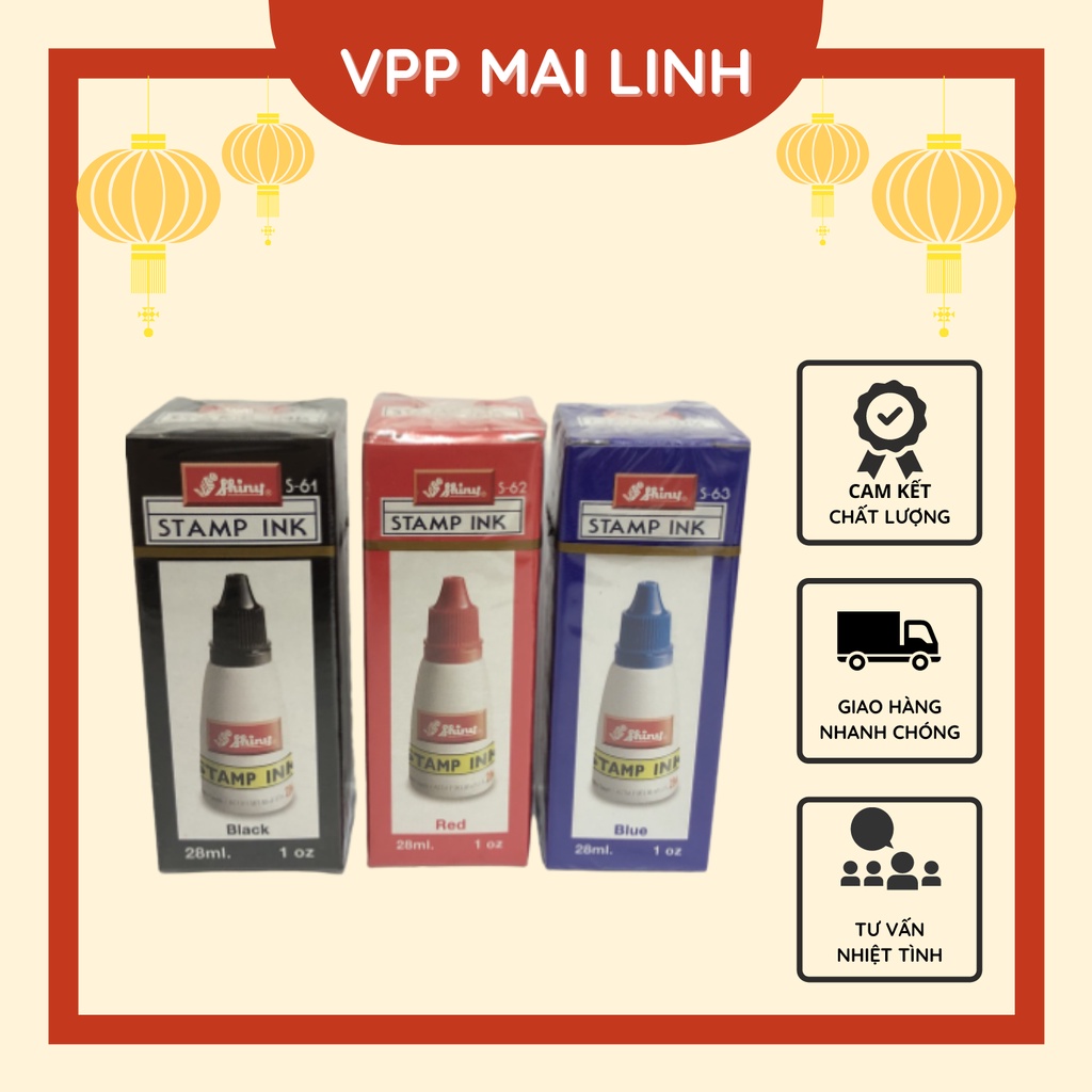 Mực dấu shiny s-61,62,63 đổ con dấu bền màu lâu phai rõ nét 28ml