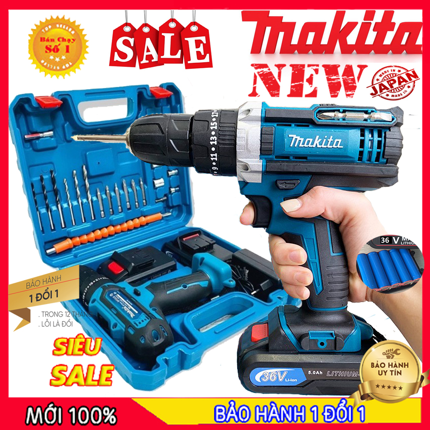 Máy khoan pin makitta 36v tặng kèm bộ phụ kiện - máy khoan pin , máy khoan búa, đầy đủ phụ kiện như hình - bảo hành 12 tháng
