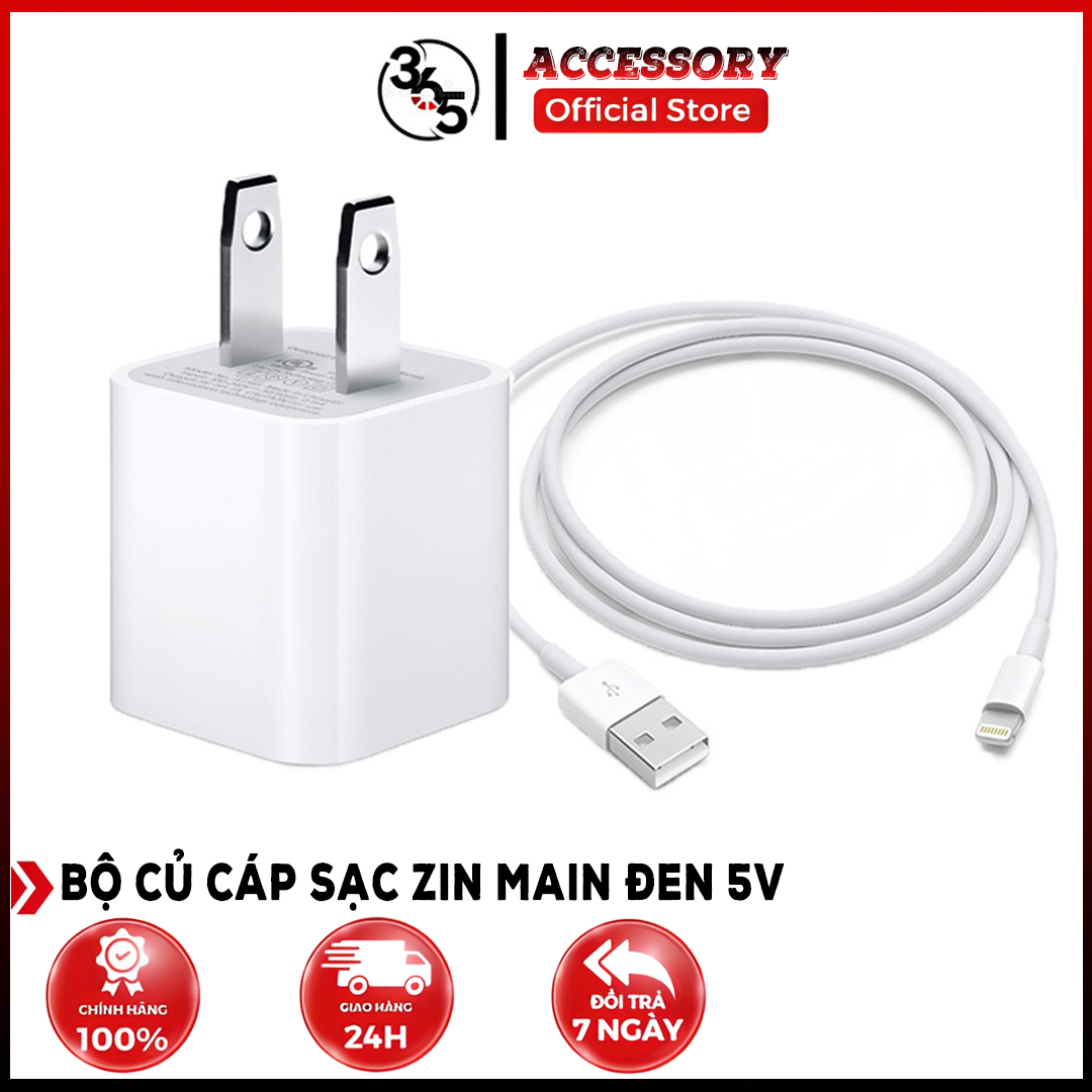 Bộ củ cáp sạc zin main đen 5V 1A Điện áp ổn không loạn cảm ứng, không nóng máy,dây cáp sạc foxcom 8ic chân lightning - Bảo Hành 6 tháng