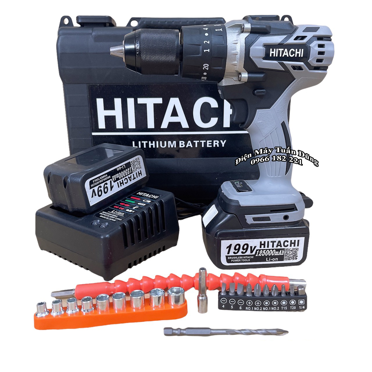 Máy khoan cầm tay dùng pin Hitachi 199V KÈM 2 PIN TẶNG 22 CHI TIẾT Bộ sản phẩm sửa chữa cần thiết cho gia đình