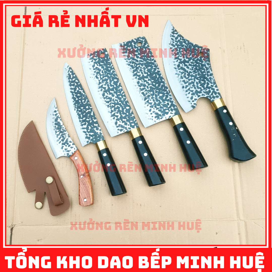 Dao - Bộ 4 dao bếp thép nhíp không gỉ siêu sắc bén hàng rèn thủ công cao cấp