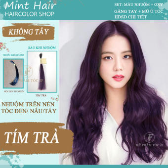 Thuốc Nhuộm Tóc Thảo Dược Màu TÍM TRÀ - Không Cần Tẩy - Tặng Oxy