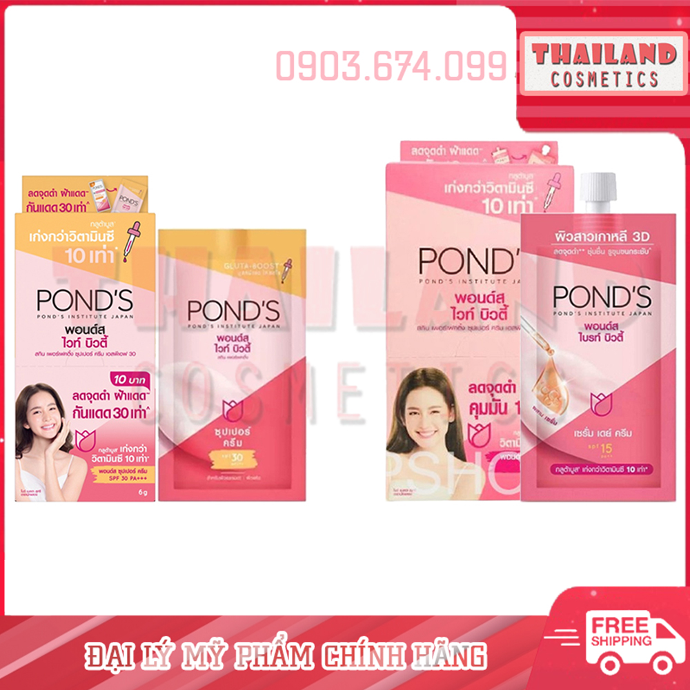 Thật 100% - Hộp 6 gói Pond's 2 màu Thái Lan kem dưỡng da chống nắng.