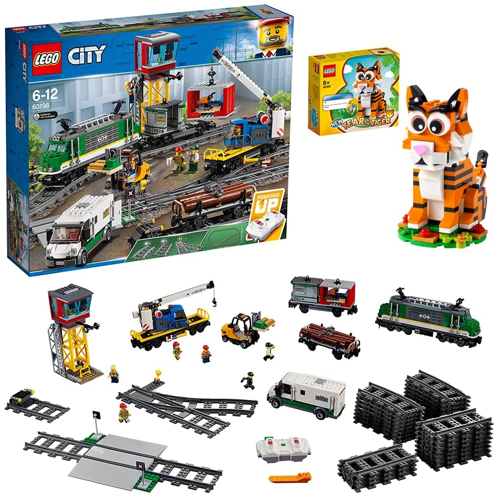 Đồ chơi lắp ráp LEGO city tàu hỏa chở hàng hóa mã 60198 - tặng kèm set lego con hổ mini