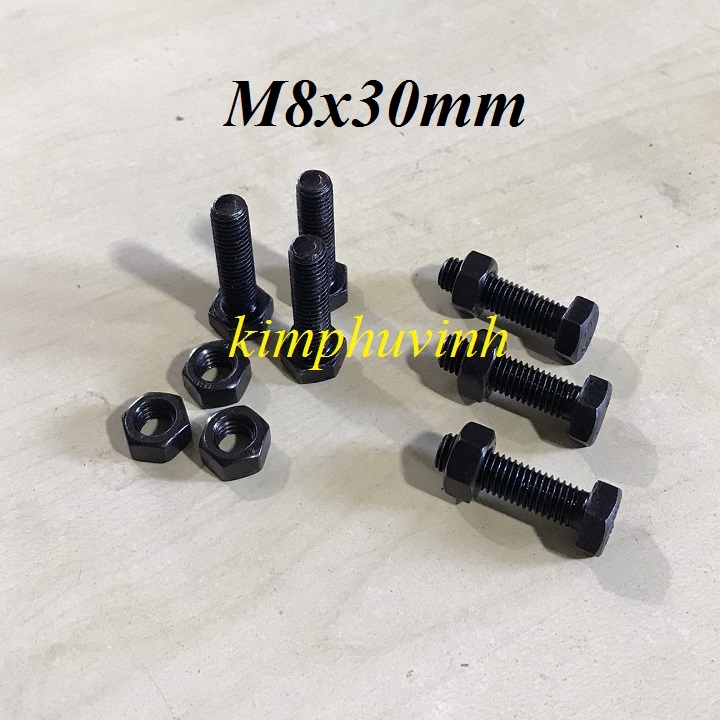 10 bộ - 8x30mm bulong thép đen - bulon đen 8.8