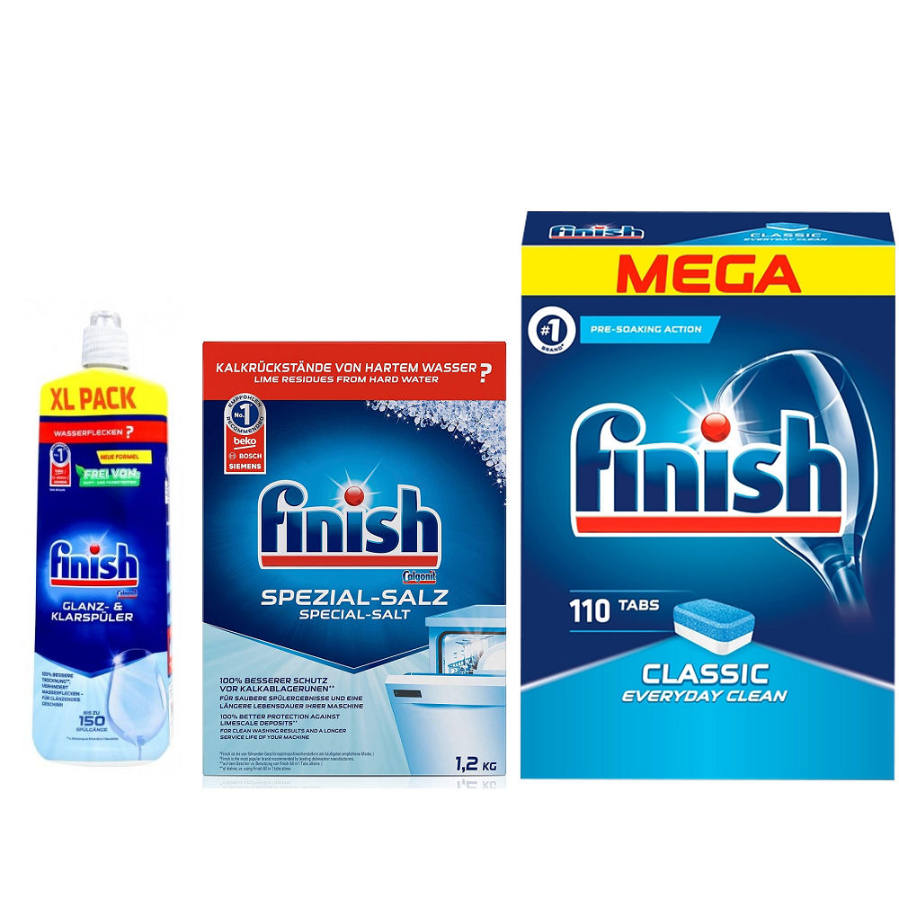 Combo viên rửa bát Finish 110 tabs + muối finish 1.2kg+bóng finish 750ml chuyên dùng cho máy rửa bát
