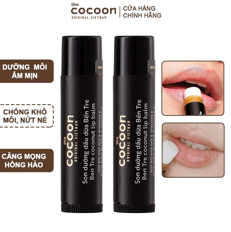 Bộ 2 cây son dưỡng môi giảm thâm không màu dầu dừa bến tre Cocoon 5g x2 môi mềm mượt, căng mọng, chống khô môi, nứt nẻ môi Mỹ Phẩm Sỉ Emer