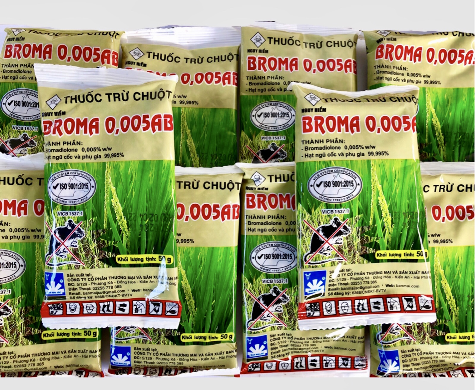 Chế phẩm sinh học diệt Chuột Broma 0.005AB dạng hạt thóc, an toàn và thân thiện môi trường