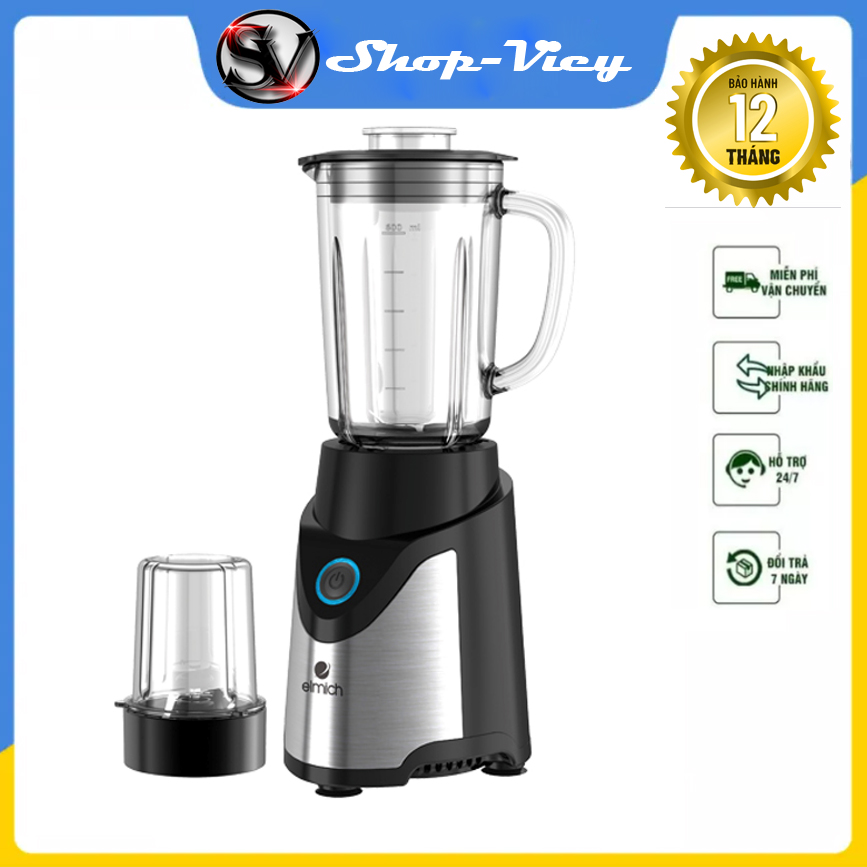 Máy xay sinh tố đa năng elmich ble-1844 - dung tích 0.6l, công suất 500w, 1 cối thủy tinh 1 cối nhựa, chế độ xay nhồi, điều khiển nút ấn - máy xay sinh tố cối thủy tinh bảo hành 12 tháng
