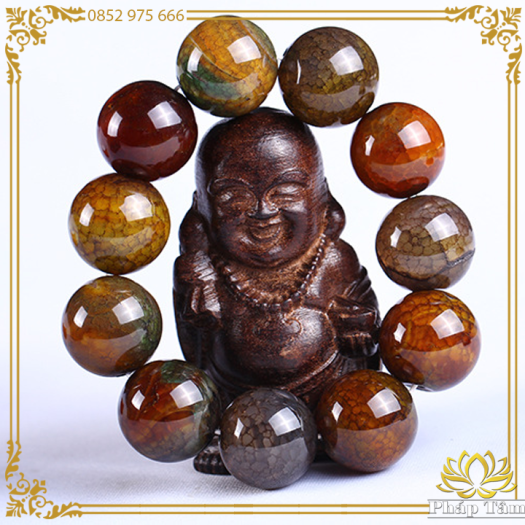 Vòng Tay Phong Thủy Đá Mã Não Vảy Rồng Chính Hãng Cao Cấp Hạng A - Pháp Tâm