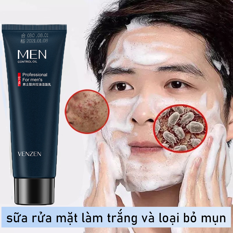 Sữa rửa mặt cho nam Sữa rửa mặt trắng da cho nam sữa rửa mặt trị mụn cho nam thu nhỏ lỗ chân lông loại bỏ mụn đầu đen làm trắng sáng da sữa rửa mặt axit amin