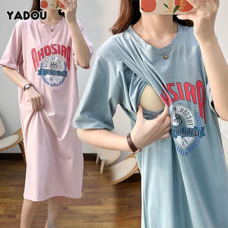 Yadou váy bầu đầm dài cho con bú quần áo cho con bú váy áo phông rộng