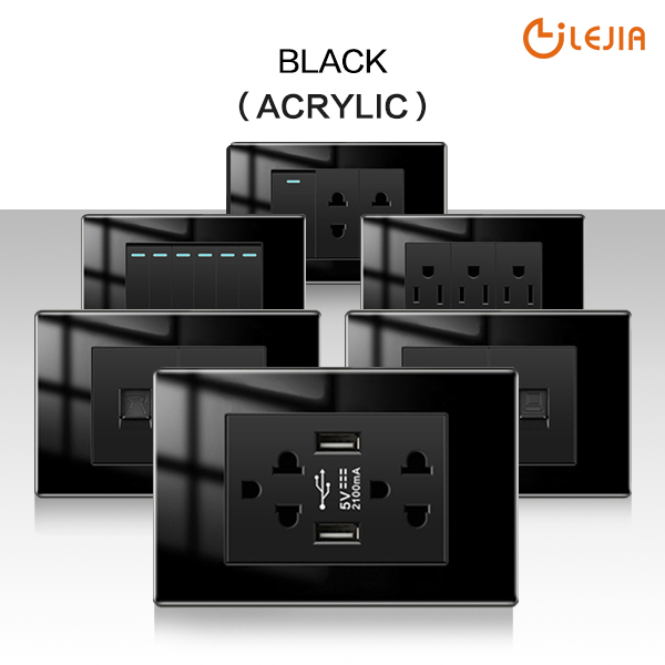 LEJIA PMMA Black Panel Switch Modern Lighting Switch Universal 3/6 Pin Plug Socket with USB Black Suiz on Off Lampu 1/2/3/4 Gang 2 Way Water Hearter Aircon Door Bell Switch Official Store ราคา 84 บาท*ส่งฟรี