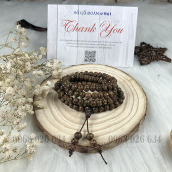 Vòng đeo tay hạt gỗ mun vân lông công - Chuỗi đeo tay gỗ mun 108 hạt  - Mun đuôi công