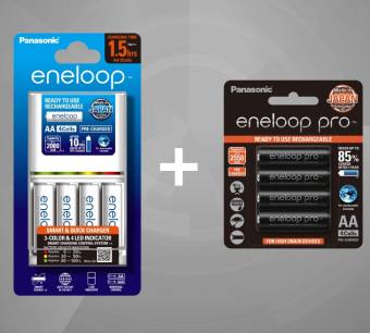 Bộ Sạc Nhanh Panasonic Eneloop BQ CC55 Kèm 8 Pin Eneloop ( 4 Pin AA 2000 mAh + 4 Pin AA 2550 mAh ) - Hàng Chính Hãng