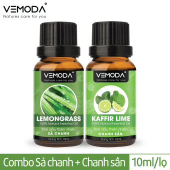 Tinh dầu Chanh sần + Tinh dầu Sả chanh. Combo tinh dầu xông phòng giúp thư giãn, giảm stress, khử mùi, thanh lọc không khí, đuổi muỗi, côn trùng