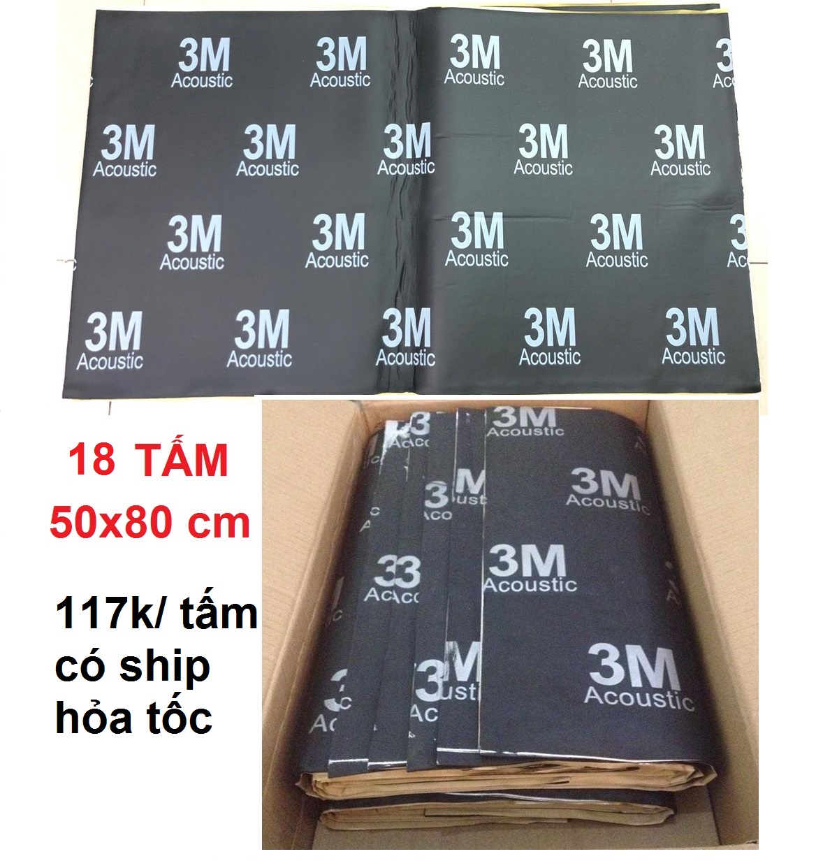 (Giá Sỉ) Combo 18 tấm cách âm 3M đen 3 lớp dày 8-10mm kích thước 50x80 cm