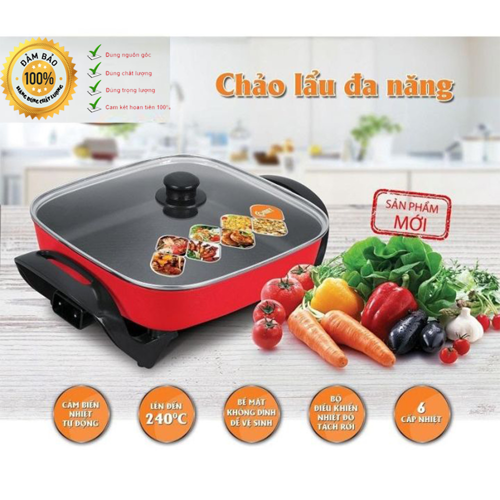 Nồi lẩu điện đa năng vuông lớn công suất 1360w dung tích 5l- nồi lẩu điện vuông chất lượng-nồi nấu lẩu gia đình cao cấp - bếp lẩu đa năng dụng cụ nấu ăn- nồi chảo lẩu điện vuông lớn thái lan- bảo hành 12 tháng