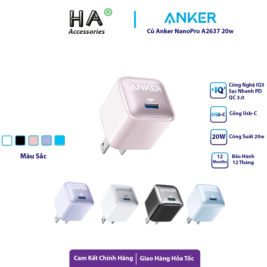 Củ sạc nhanh anker nano pro a2637 20w công nghệ sạc nhanh iq3