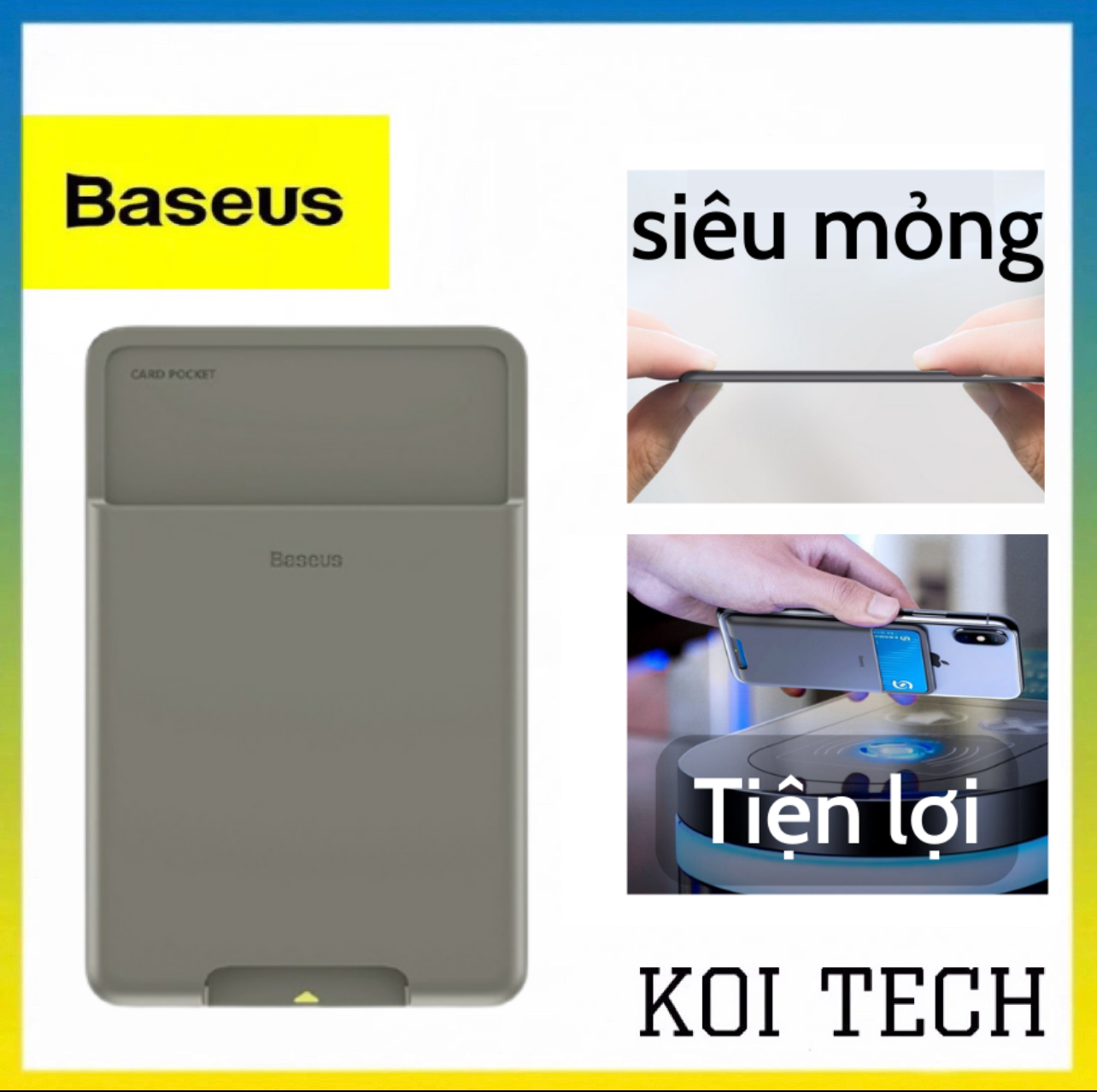 Miếng dán lưng điện thoại - Ví đựng thẻ ATM card gắn lưng đt baseus case tiện dụng chất liệu silicon siêu bền - KOI TECH