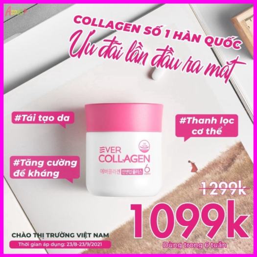 💕CAO CẤP💕Ever collagen in&up plus- Viên uống tổng hợp bổ sung collagen số 1 Hàn Quốc, Collagen dạng viên giúp làm đẹp da, tóc và móng, cải thiện trí nhớ- Loại 1 Hộp/ 2 Hộp
