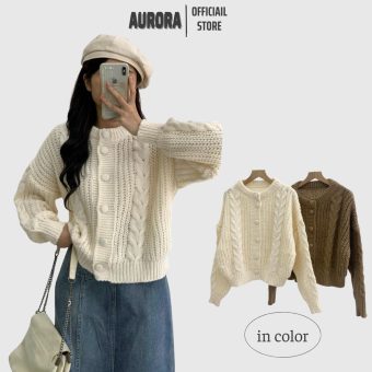 Áo cardigan len thừng cúc bọc dáng lửng phong cách Hàn Quốc