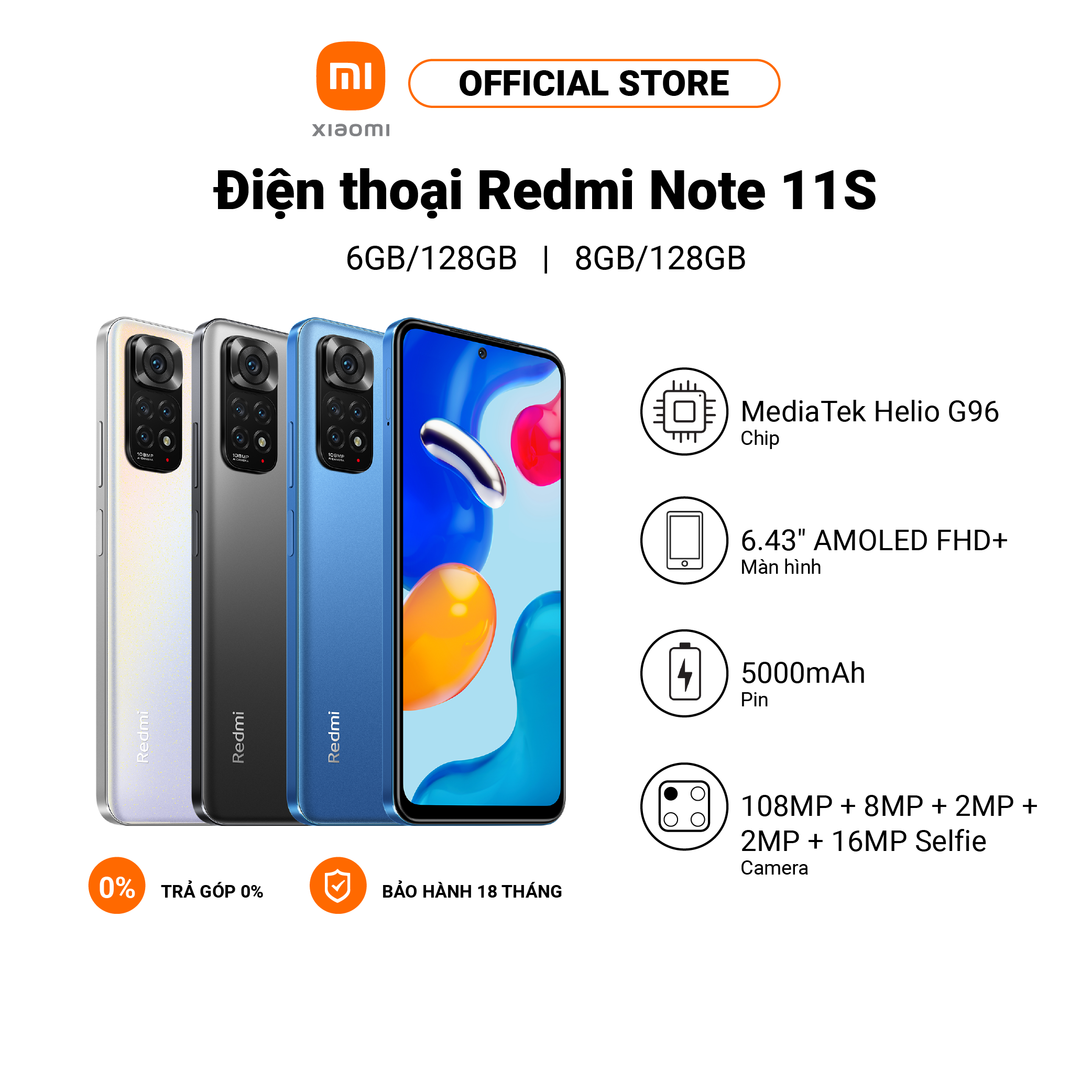 Điện thoại xiaomi redmi note 11s | pin 5000mah | mediatek helio g96 | sạc nhanh 33w