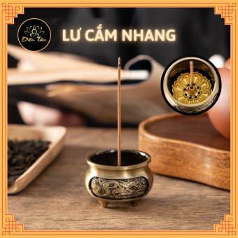 Lư cắm nhang không tăm lư hương mini lư xông trầm hương 3 Chân Khắc rồng phượng tặng đế cắm nhang, lót chống cháy ban thờ đồ thờ cúng phong thủy shop Diệu Tâm