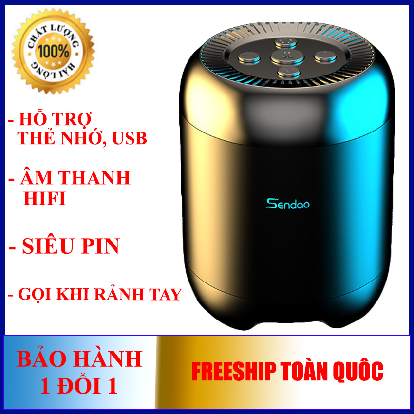 Loa Bluetooth mini âm thanh siêu trầm bass mạnh Sendao - Loa di động nghe nhạc đàm thoại pin trâu màu đen (Hàng nhập)