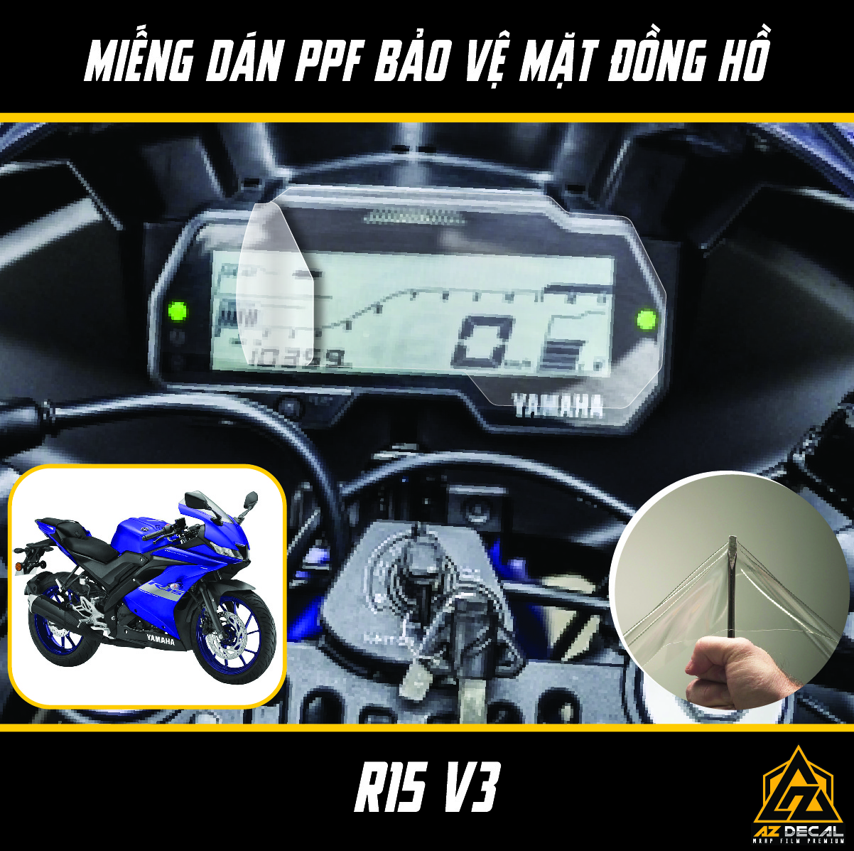 Film PPF Dán Bảo Vệ Đồng Hồ Xe Yamaha R15 V3 | Miếng Dán Decal Trong Suốt Dán Mặt Đồng Hồ Xe Chống Xước, Chống Nước Cắt Sẵn Khuôn Dễ Dán Tại Nhà - Azdecal