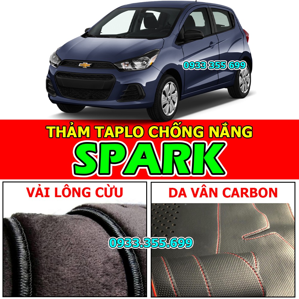 Thảm taplo chevrolet spark bằng nhung lông, da vân carbon, da vân gỗ