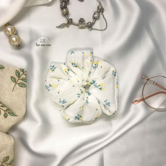 Scrunchies Đũi Linen Hoa Nhí, Dây Buộc Tóc Thời Trang Hàng Thiết Kế