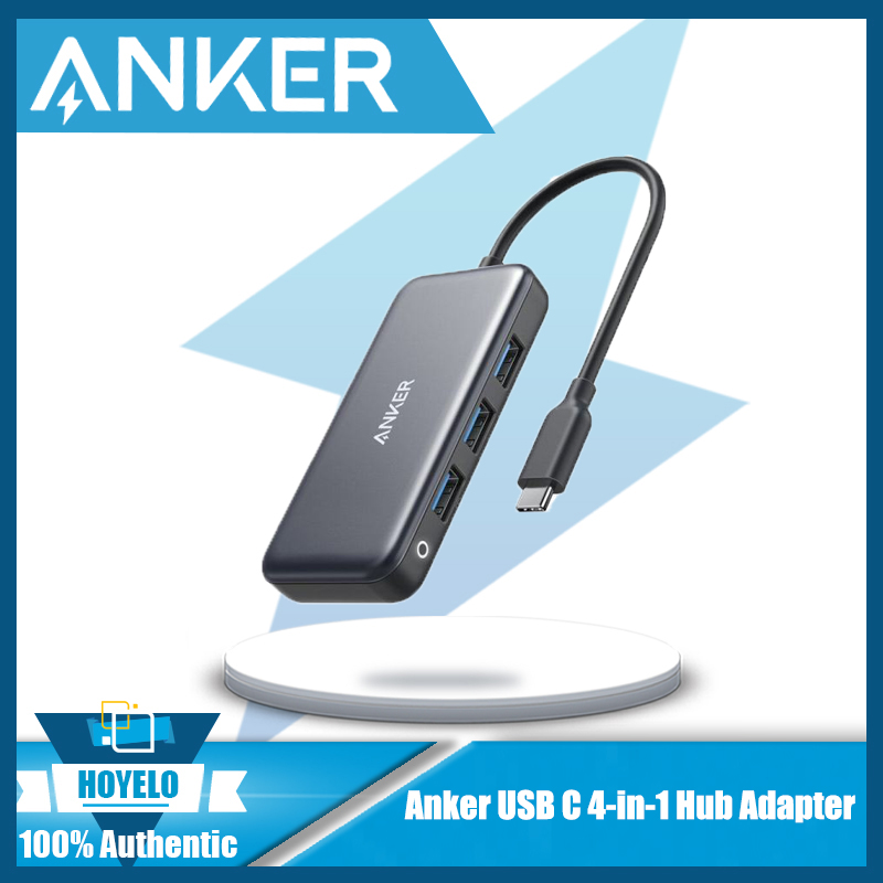 Anker a8321 premium 4-in-1 usb c hub adapter with 60w power delivery, 3 usb 3.0 ports, for macbook pro 2016/2017/2018, chromebook, xps and more