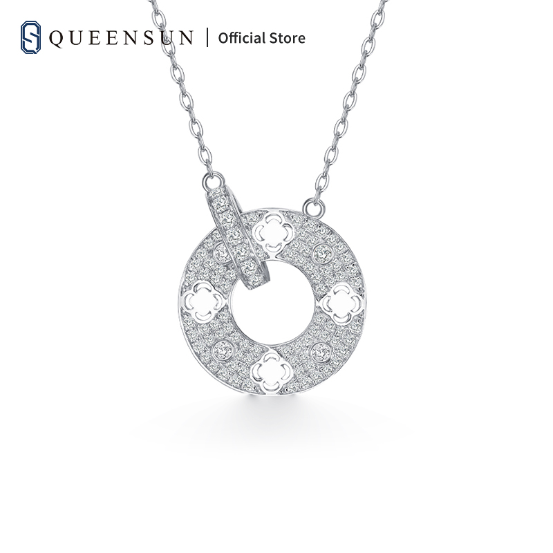 Queensun  jewellery Custom necklace 18k white gold Four leaf clover necklace for women  lab grown diamond  chain lucky necklace
