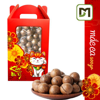 Hộp 500gr hạt Mắc Ca Đắk Lắk hộp quà có tay xách