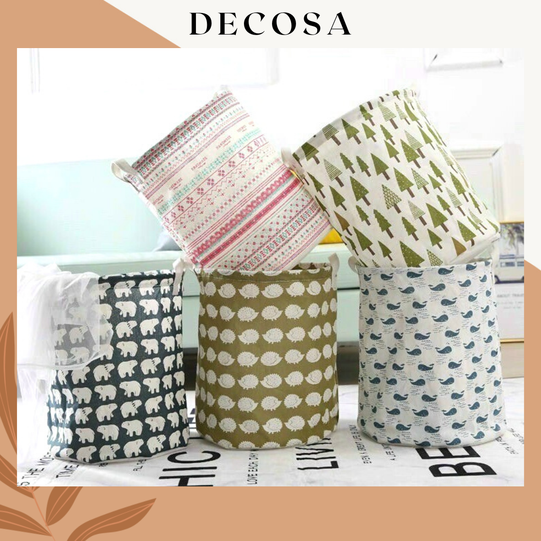 Giỏ đựng đồ sọt vải đựng quần áo in họa tiết dễ thương DECOSA