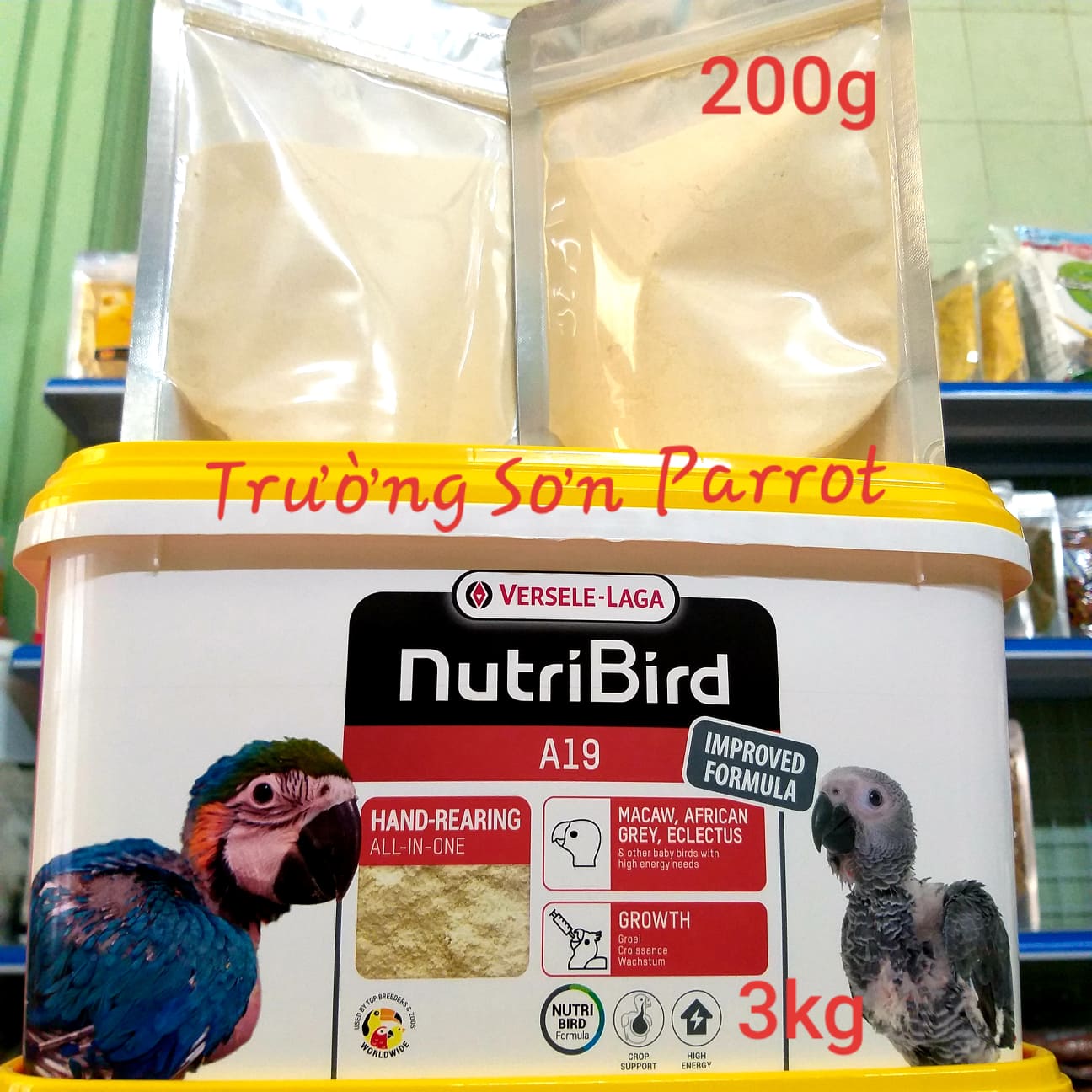 200g bột nutri a19 nắp vàng - trắng đút cho chim non