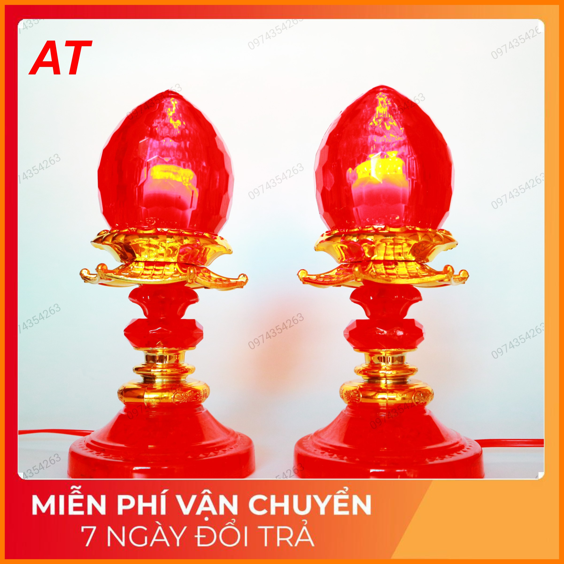 [ dễ dàng thay bóng ] Bộ 2 Đèn bàn thờ hình trái Đào cực đẹp sang và xịn cao 22cm - đèn thờ cúng điện
