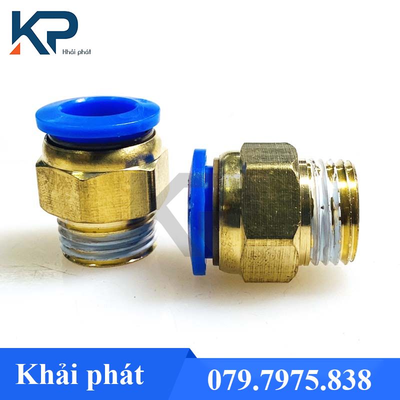 Cút nối nhanh khí nén ren ngoài thau - nối hơi pc xanh phi 12/ 14/ 16