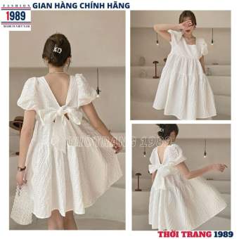 Đầm babydoll gấm xốp buộc nơ sau -váy công chúa xòe bồng ,đầm nữ gấm xốp ,đầm tiểu thư bánh bèo dễ thương , đầm babydoll ,đầm nữ chữ A -thời trang 1989