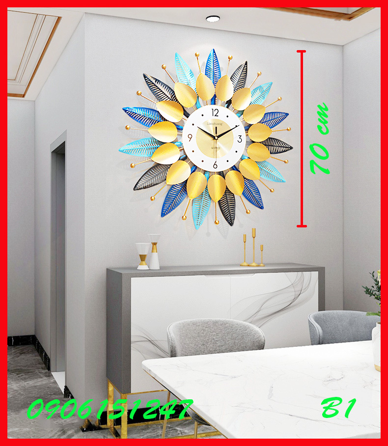 Đồng hồ treo tường trang trí decor B1 kích thước 70 x 70 cm