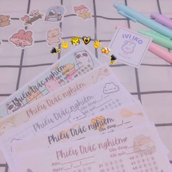 Combo phiếu trắc nghiệm phong cách Dễ thương để đán dấu đáp án cho đề ôn tập hoặc đề thi (10.5x14.8cm) | IVI IKO