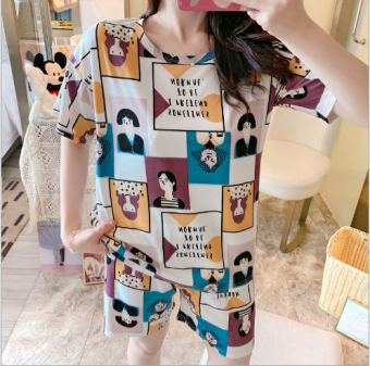 Bộ đồ ngủ nữ ngắn tay, họa tiết CHÂN DUNG