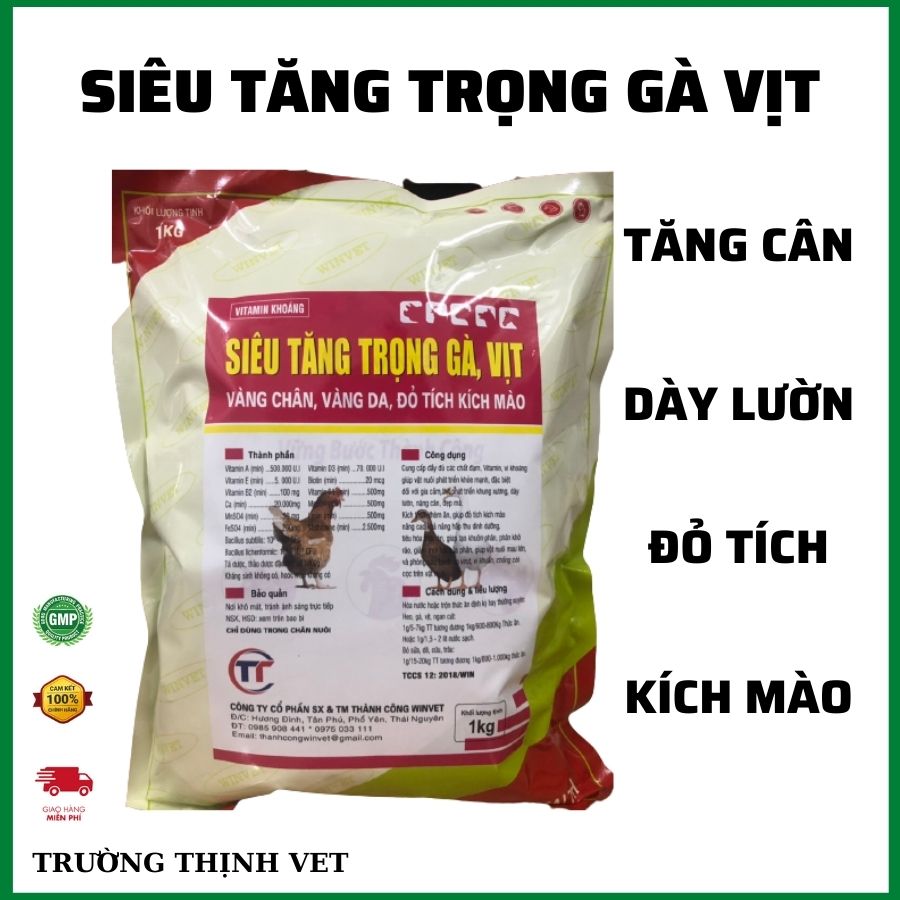 VỖ BÉO TĂNG TRỌNG GÀ VỊT 1kg. tăng cân dày lườn nhanh. hiệu quả cao (có gói nhỏ bên trong) [thú y]